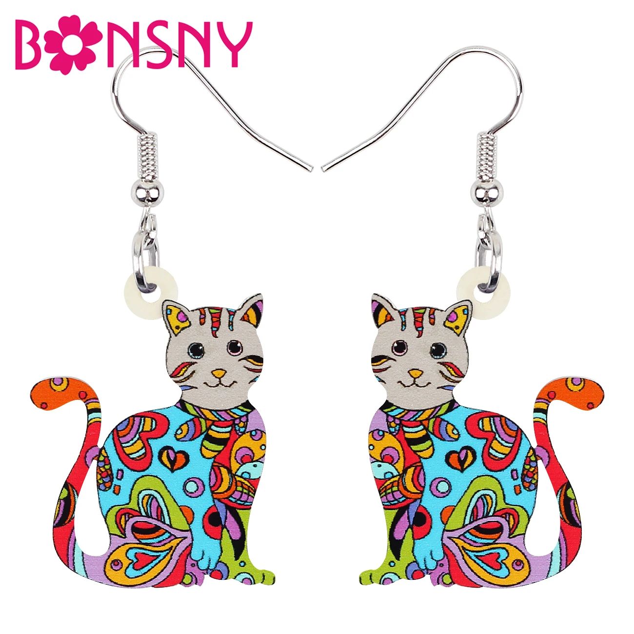 

BONSNY Acrylic Lovely Floral Cat Kitten Earrings Long Drop Dangle Fashion Novelty Pets Jewelry For Women Girls Teens Gifts