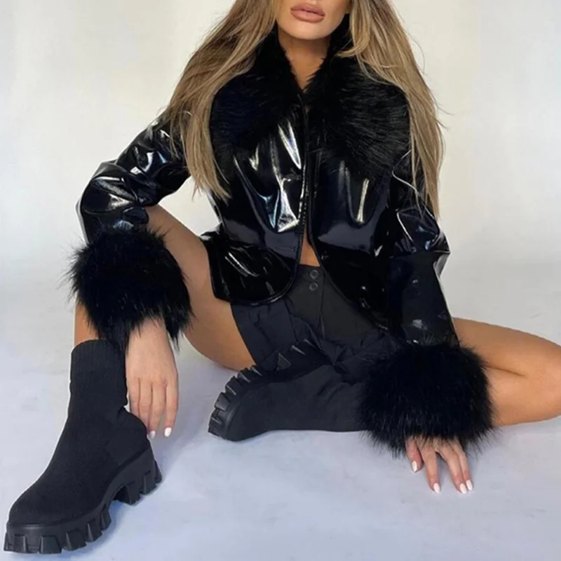 Fall Winter Long-sleeved Fur Collar Slim-fit Warm Leather Jacket PU Solid Color Single-breasted Y2K Women's Commuter Jacket
Fall Winter Long-sleeved Fur Collar Slim-fit Warm Leather Jacket PU Solid Color Single-breasted Y2K Women's Commuter Jacket