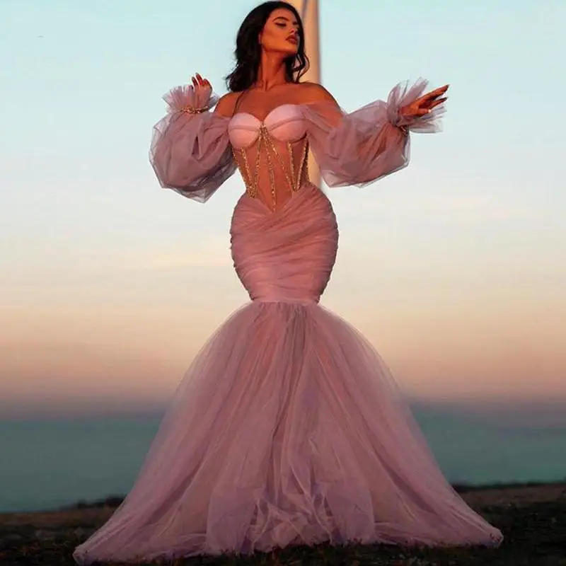 Sexy Mermaid Evening Dresses Long Sleeve Beaded Dusty Pink Pageant Prom Dress For Women Girls Arabic Dubai Robe De Mariée
Sexy Mermaid Evening Dresses Long Sleeve Beaded Dusty Pink Pageant Prom Dress For Women Girls Arabic Dubai Robe De Mariée