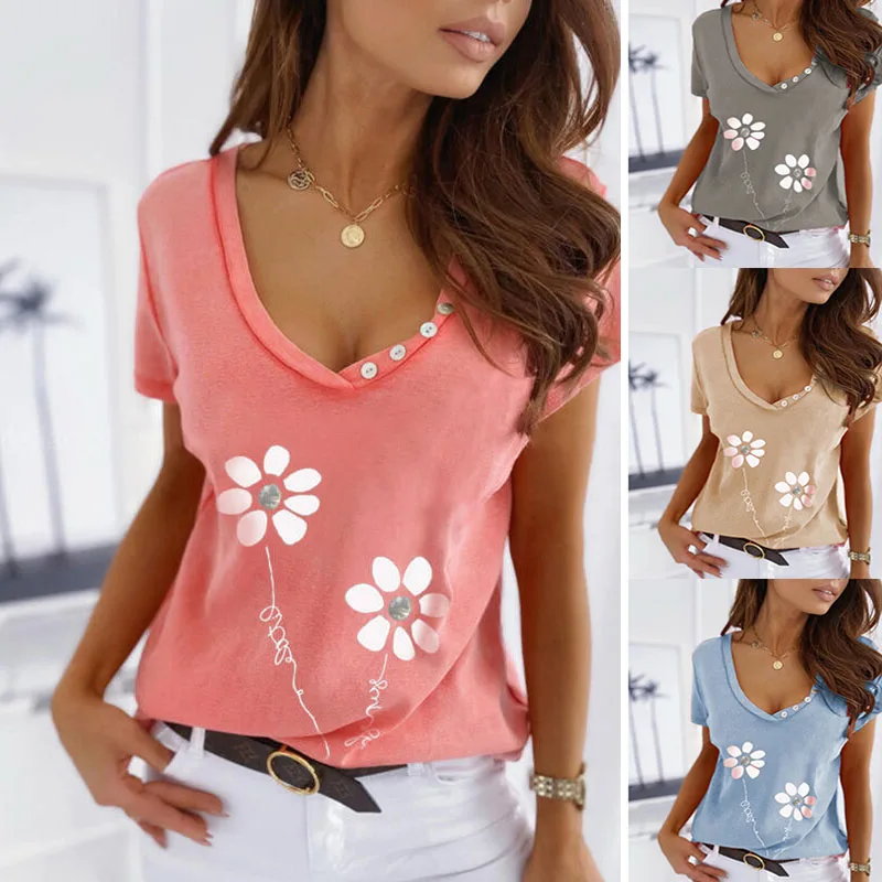 Summer Solid Color Printing V-neck Short-sleeved T-shirt for Women Fashion Cotton Plus Size Clothing Women's Loose Casual Tops
Summer Solid Color Printing V-neck Short-sleeved T-shirt for Women Fashion Cotton Plus Size Clothing Women's Loose Casual Tops