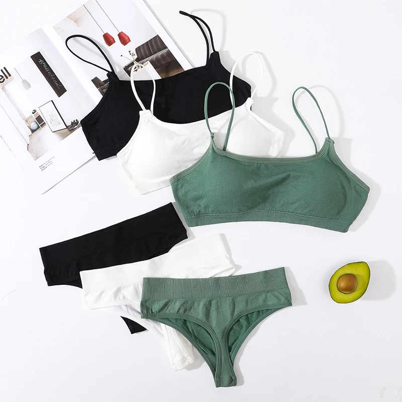 Women Bra Briefs Set Sexy Lingerie Set Low Back Bra Top High Waist Thong Panties Female Sports Underwear Crop Tops Removable Pad
Women Bra Briefs Set Sexy Lingerie Set Low Back Bra Top High Waist Thong Panties Female Sports Underwear Crop Tops Removable Pad