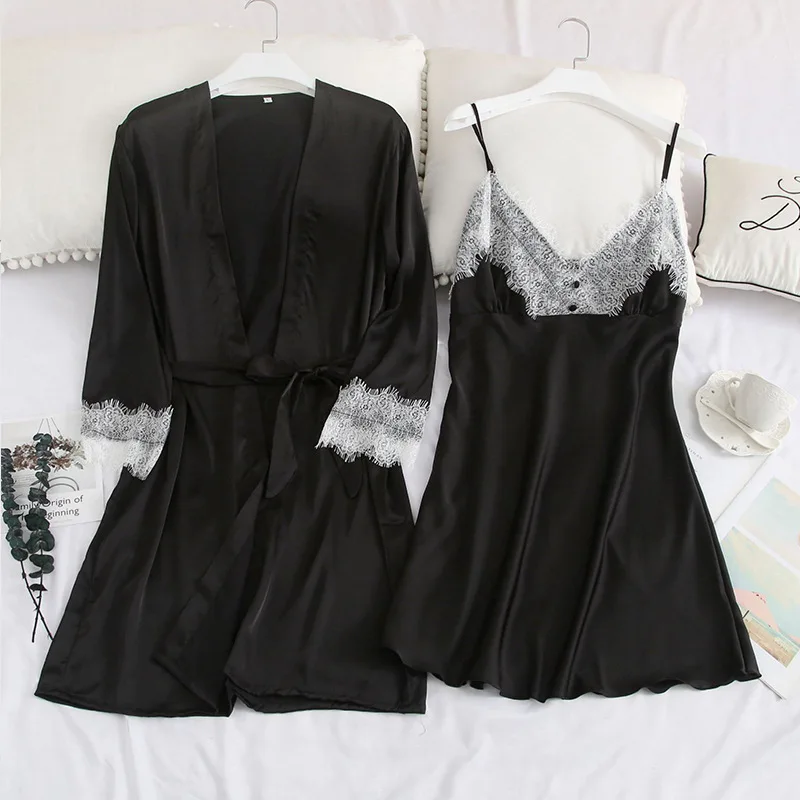 Nighty&Robe Suit Women Nightwear Sexy 2PCS Twinset Robe Set Lace Patchwork Satin Intimate Lingerie Nightdress Sleepwear Bathrobe
Nighty&Robe Suit Women Nightwear Sexy 2PCS Twinset Robe Set Lace Patchwork Satin Intimate Lingerie Nightdress Sleepwear Bathrobe