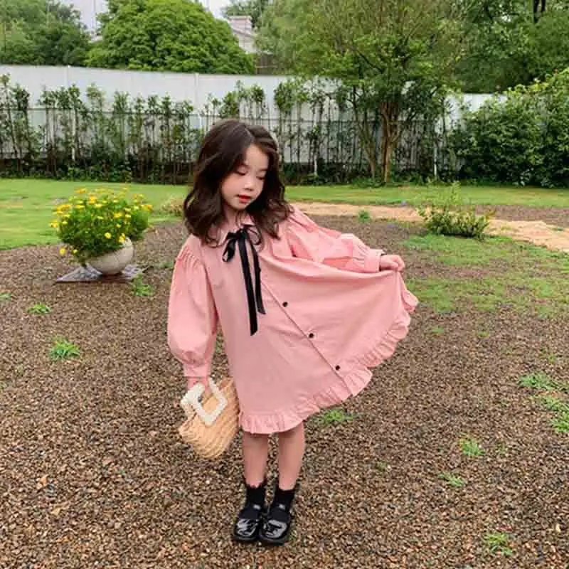 

2021 Spring New Korean Style Small And Medium-Sized Girls Baby Fashion Playful Doll Collar Long Sleeve Dress