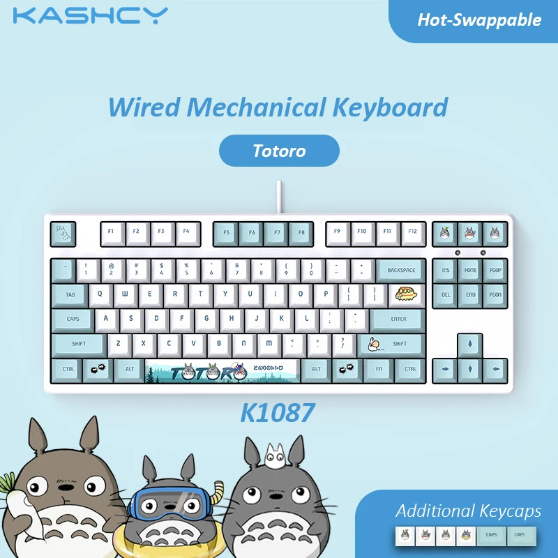 Механическая игровая клавиатура KASHCY K1087 Cyan Totoro 87 клавиш USB Type C|Клавиатуры| |