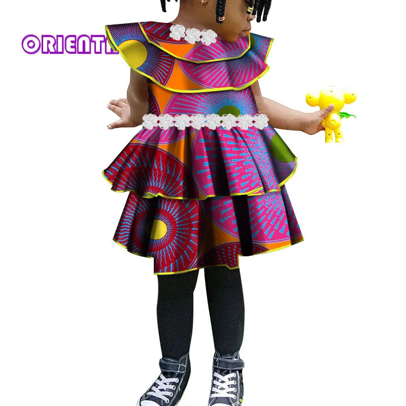 Cute African Girl Dress Kids Children Print Floral with White Flower Bazin Riche Summer Africa Dresses WYT79 | Тематическая одежда