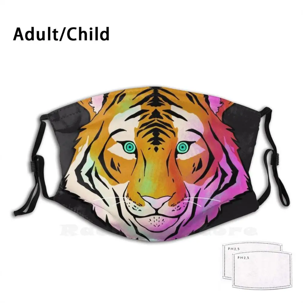 

Trippy Tiger Funny Print Reusable Pm2.2969 Filter Face Mask Tiger Big Cat Stripes Neon Vapour Wave Trippy Psychedelic Pink
