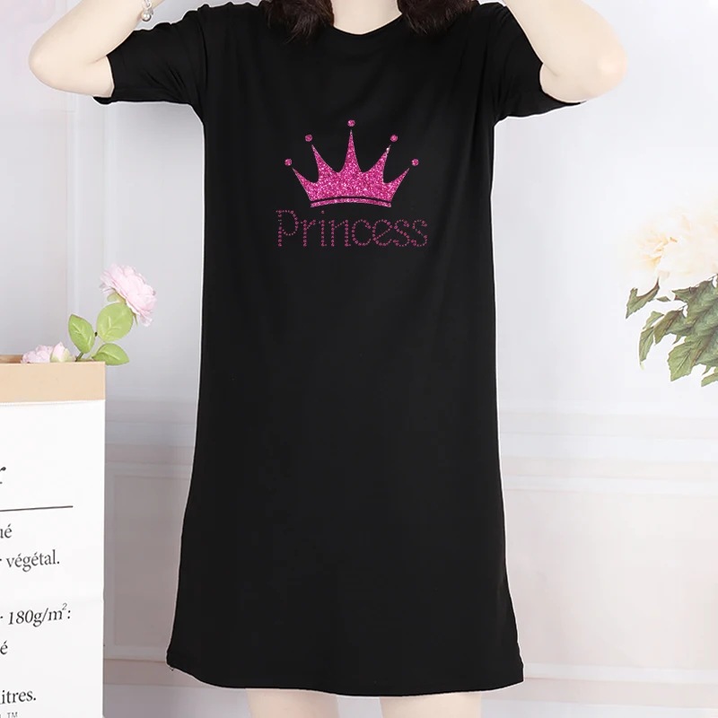Crown Print Dress Mini Women Summer Loose T-Shirt Dresses Korean Short Sleeve Streetwear Casual Pullover Dress Robes
Crown Print Dress Mini Women Summer Loose T-Shirt Dresses Korean Short Sleeve Streetwear Casual Pullover Dress Robes