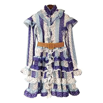 New stand collar printed Lantern Sleeve with ruffle hem and waistband by layer cake French dress with belt
New stand collar printed Lantern Sleeve with ruffle hem and waistband by layer cake French dress with belt