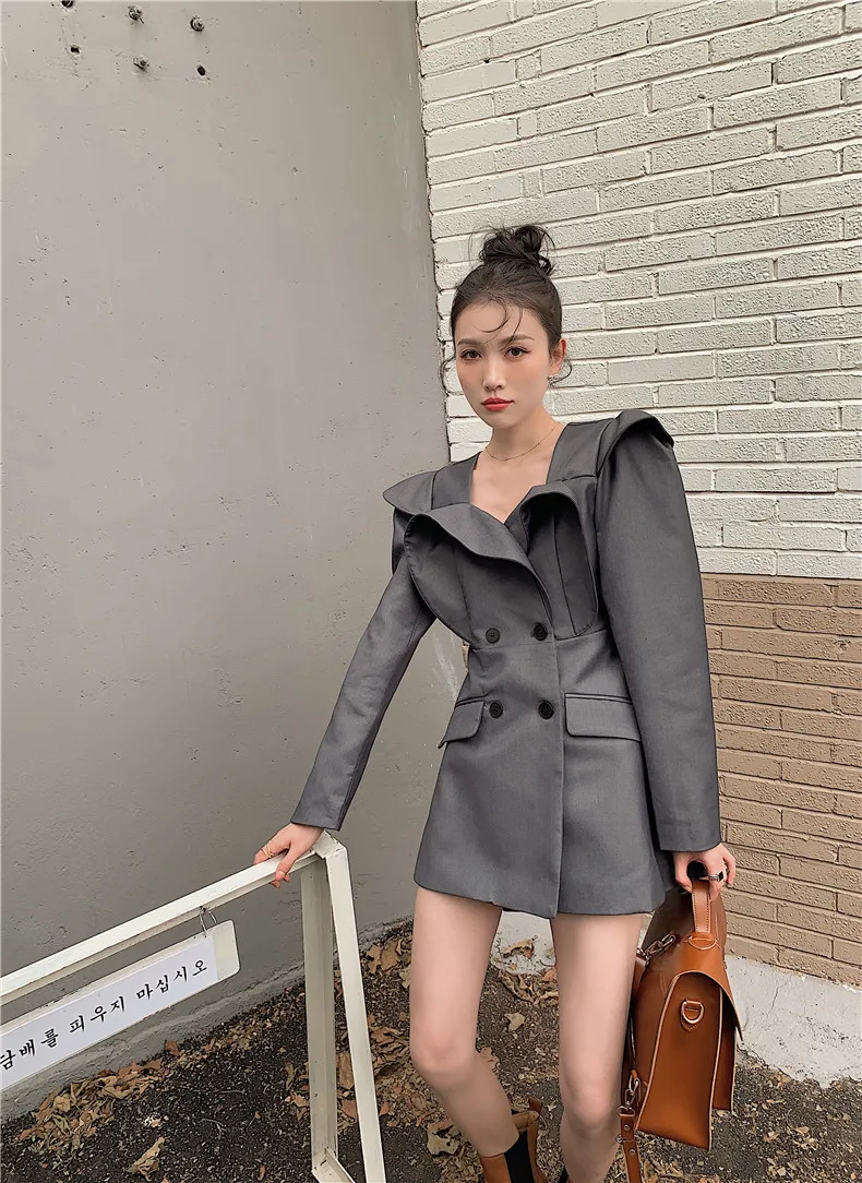 Vintage Notched Double-Breasted Solid Colar Women's Clothing New Waist Thin A-Line High Street Long-Sleeved Ruffles Mini Dress
Vintage Notched Double-Breasted Solid Colar Women's Clothing New Waist Thin A-Line High Street Long-Sleeved Ruffles Mini Dress