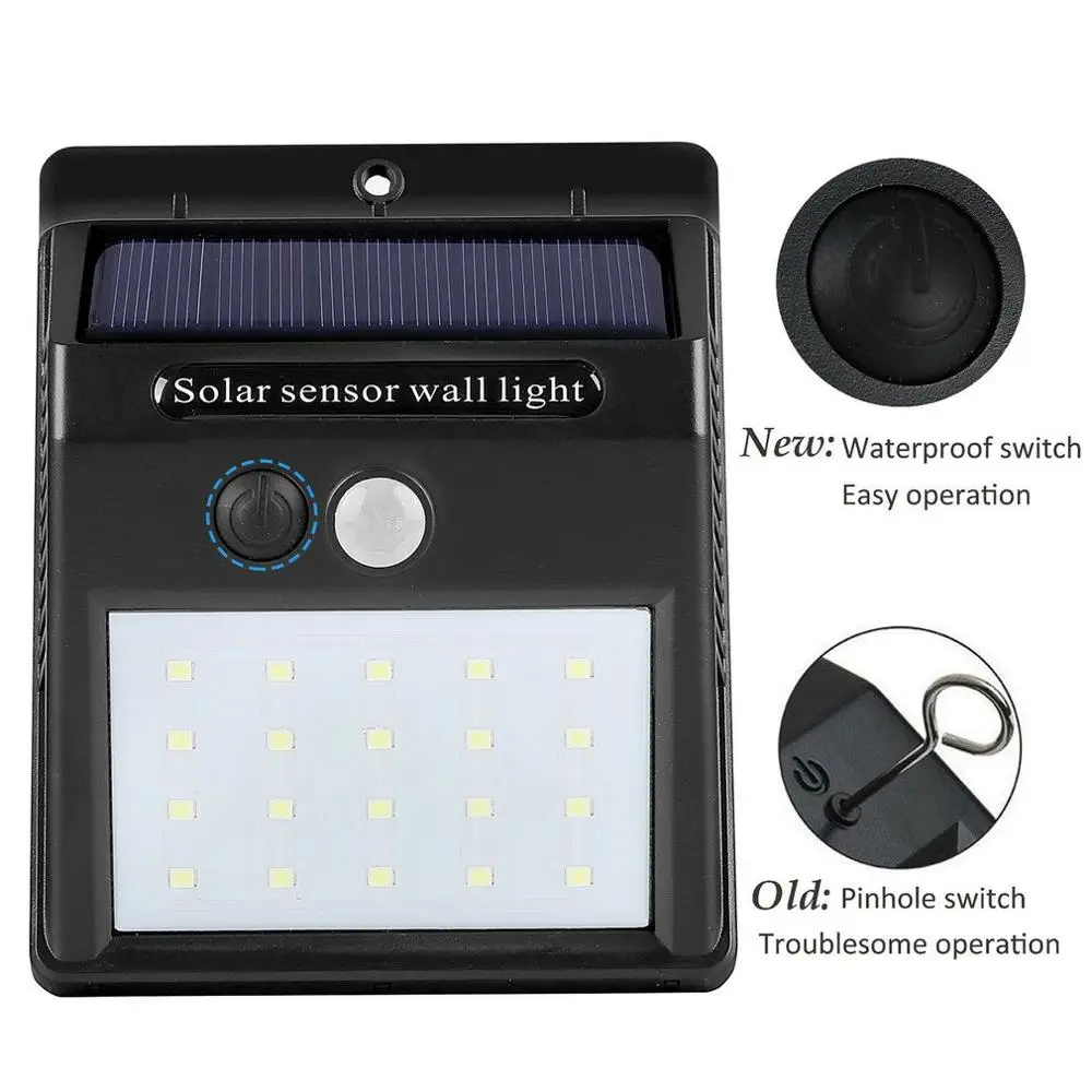 20 LED Solar Light Outdoor Solar Lamp for Garden Decoration Powered Sunlight Waterproof PIR plus Light Sensor Street Light
20 LED Solar Light Outdoor Solar Lamp for Garden Decoration Powered Sunlight Waterproof PIR plus Light Sensor Street Light
