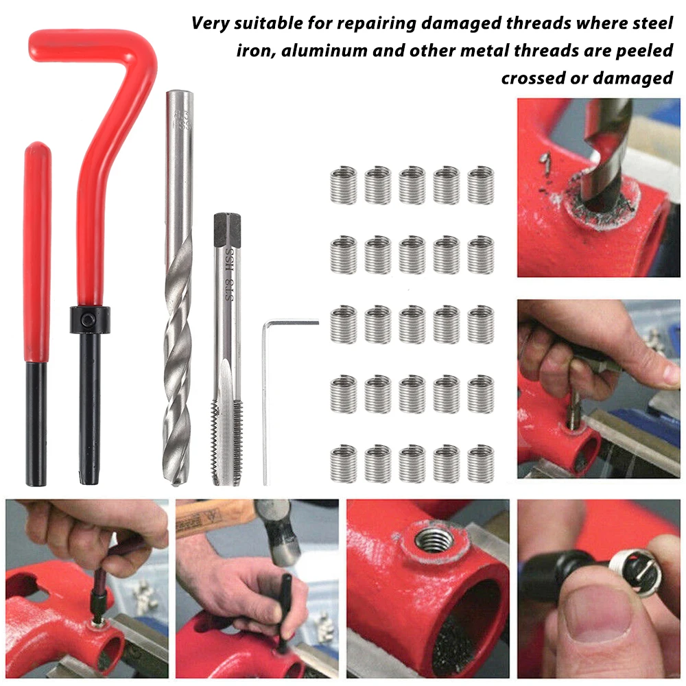M5 M6 M8 30pcs Coil Drill Tool Metric Thread Repair Insert Kit M6 for Helicoil Car Repair Tools Coarse Crowbar Repair Insert Kit
M5 M6 M8 30pcs Coil Drill Tool Metric Thread Repair Insert Kit M6 for Helicoil Car Repair Tools Coarse Crowbar Repair Insert Kit