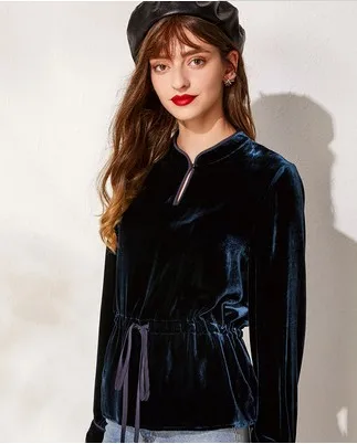 Disclosed 2019 silk velvet top female Changxiusangcansi temperament straight collared fashion close waist thin shirt
Disclosed 2019 silk velvet top female Changxiusangcansi temperament straight collared fashion close waist thin shirt