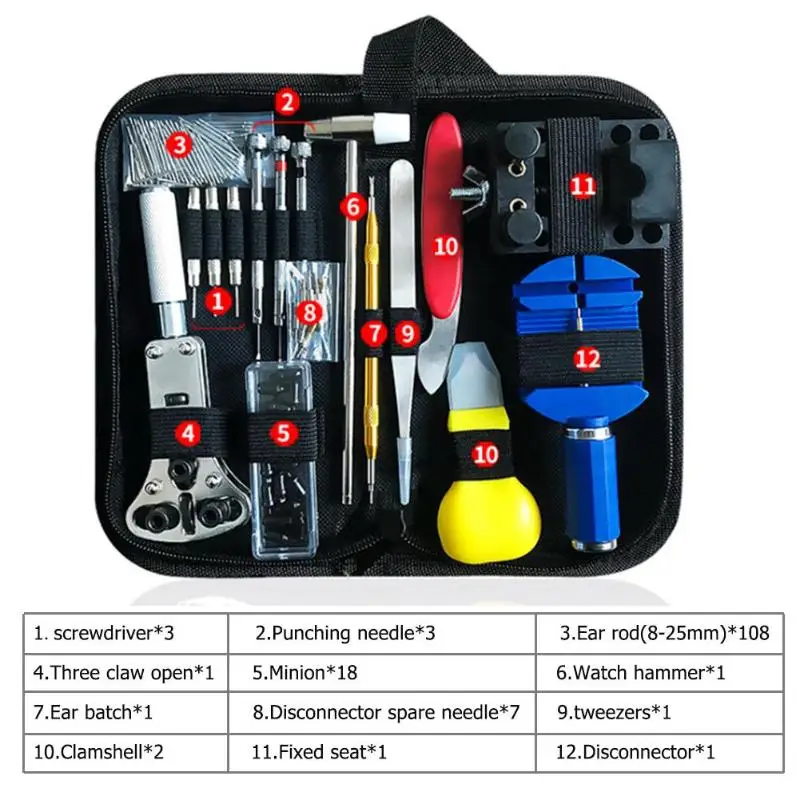 

Watch Repair Tool Kit Watchmaker Link Pin Remover Case Opener Spring Bar Horlogemaker Gereedschap nh35 Clock Repair Set 147pcs