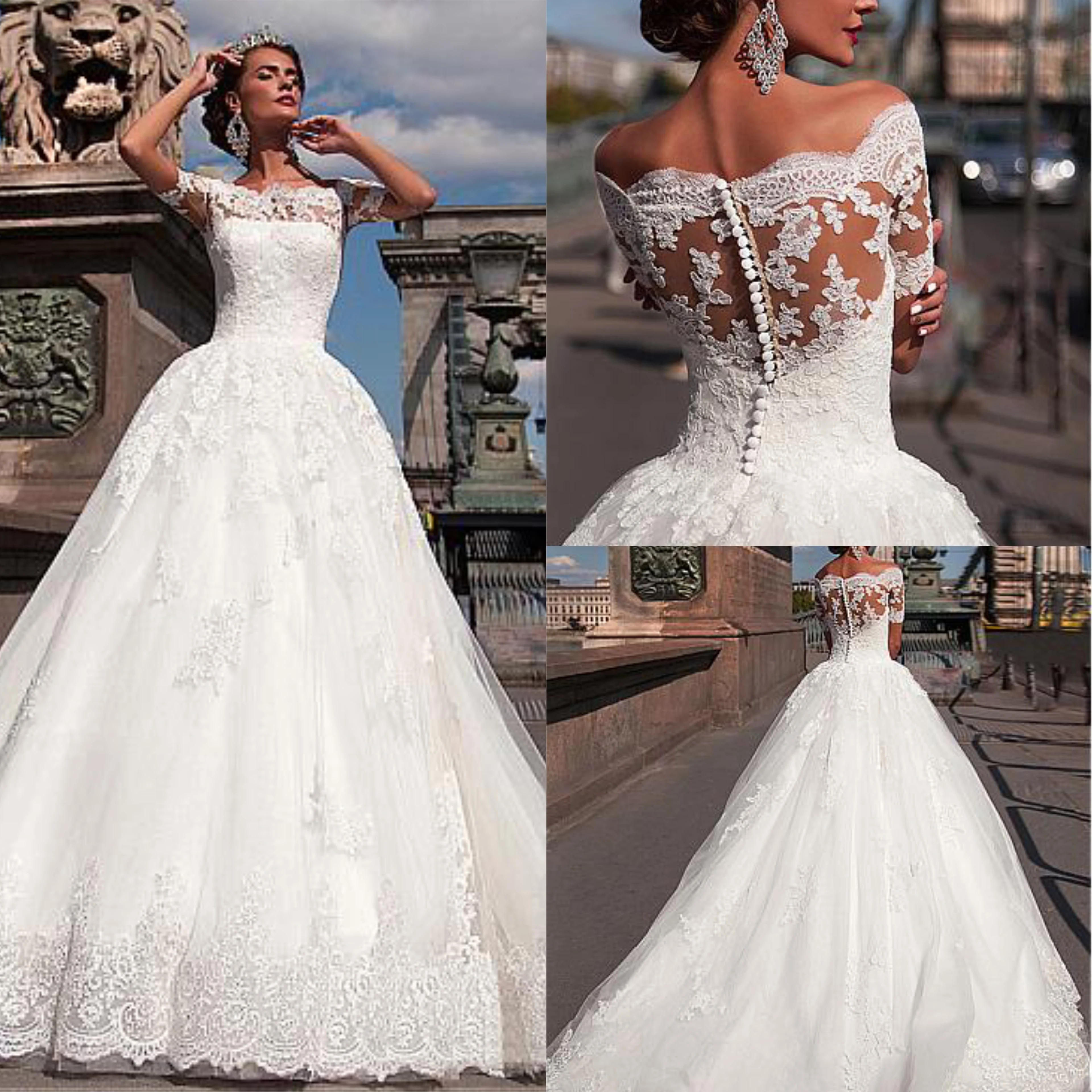 Elegant White Boat Appliques Wedding Dresses Tulle Dresses Bridal Design Court Train Custom Made Robe De Mariee
Elegant White Boat Appliques Wedding Dresses Tulle Dresses Bridal Design Court Train Custom Made Robe De Mariee