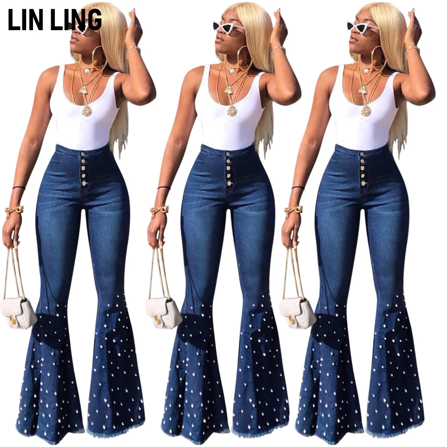 LINLING Blue Wide Leg Jeans Pure Cotton High Elastic Hot Drill Bottoms Single Breasted High Waist Versatile Pants
LINLING Blue Wide Leg Jeans Pure Cotton High Elastic Hot Drill Bottoms Single Breasted High Waist Versatile Pants