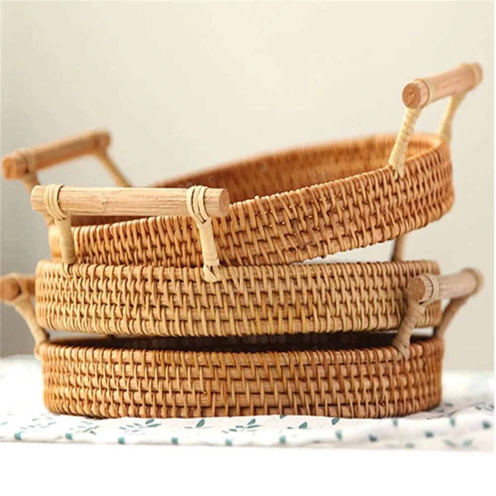 AMTUOFO Rattan Woven Desktop Organizer Storage Tray Round Picnic Basket Handle Fruit Snack Food Vanity Trays Plate Home Decor
AMTUOFO Rattan Woven Desktop Organizer Storage Tray Round Picnic Basket Handle Fruit Snack Food Vanity Trays Plate Home Decor