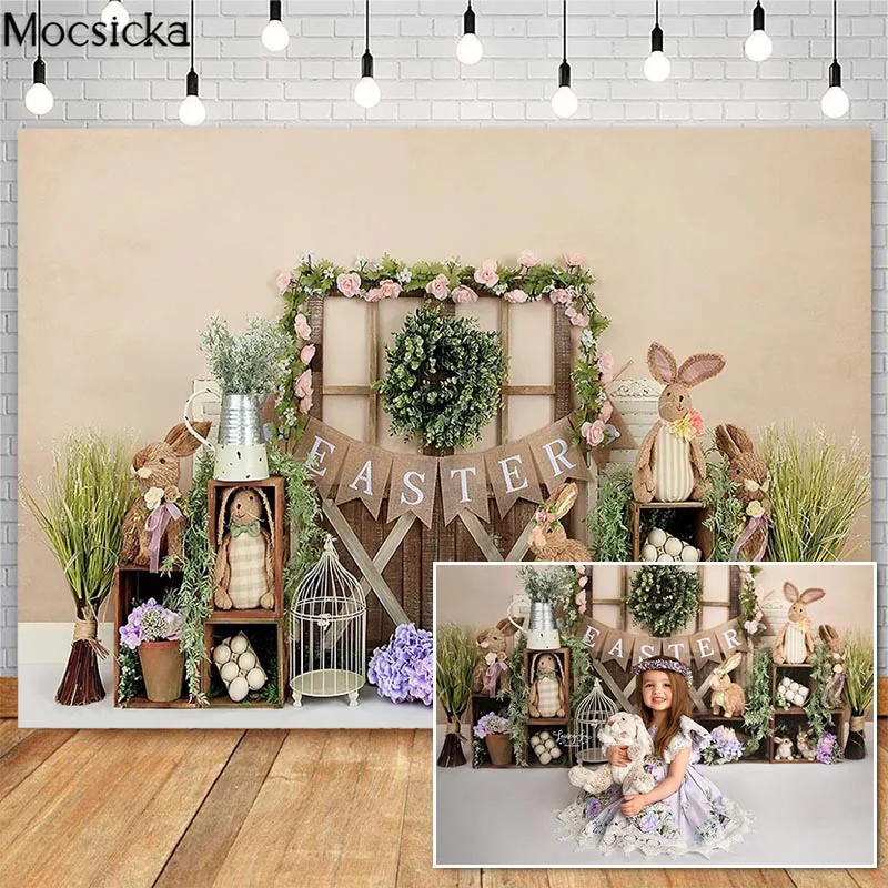Mocsick весенний Пасхальный Сад Фон для фотосъемки Кролик Цветы украшения Дети