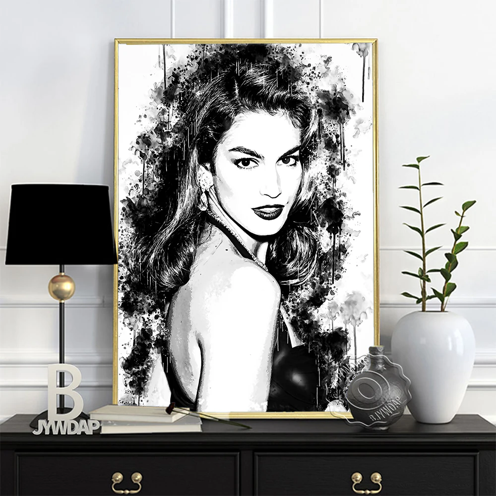 Cindy Crawford American Supermodel Poster, Black White Elegant Wonman Art Print, Nordic Minimalism Watercolour Figure Wall Decor
Cindy Crawford American Supermodel Poster, Black White Elegant Wonman Art Print, Nordic Minimalism Watercolour Figure Wall Decor