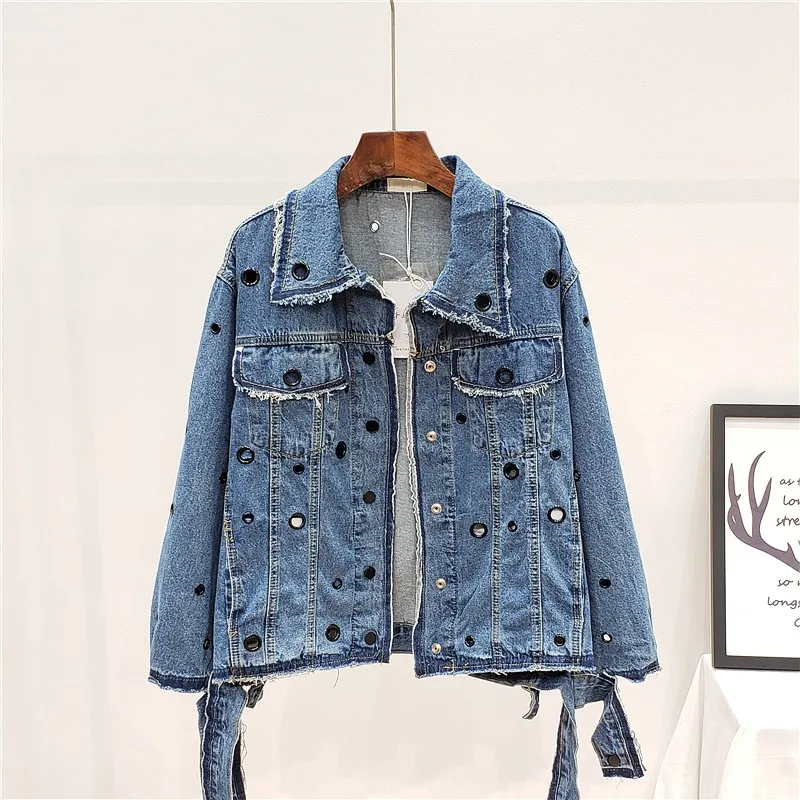 Streetwear Denim Jacket Women Circle Hollow Out Loose Vintage Jean Jacket Chic Light Blue Single Breasted Casual Short Coat
Streetwear Denim Jacket Women Circle Hollow Out Loose Vintage Jean Jacket Chic Light Blue Single Breasted Casual Short Coat