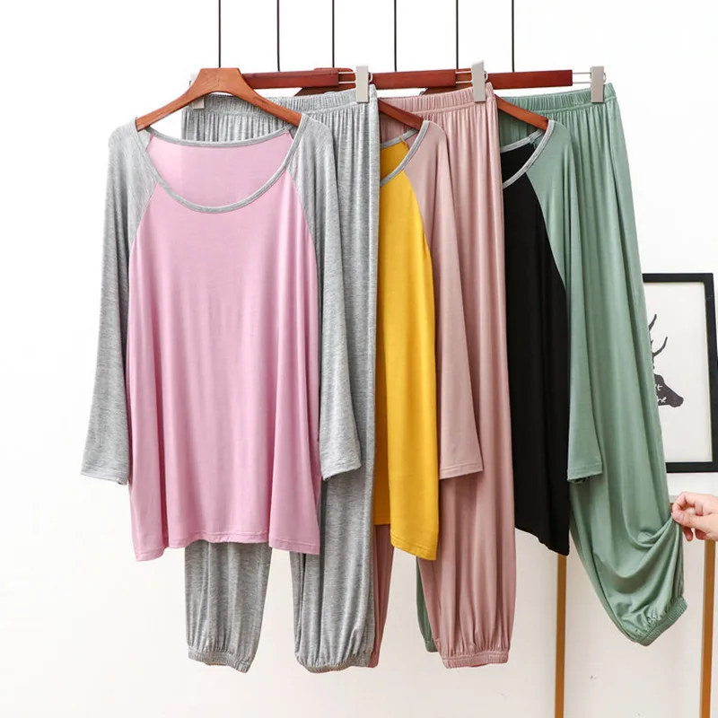 Fdfklak Spring Autumn Contrast Color Women's Pajamas Set Modal Cotton Long-Sleeve Trousers Suit Large Size Casual Home Clothes
Fdfklak Spring Autumn Contrast Color Women's Pajamas Set Modal Cotton Long-Sleeve Trousers Suit Large Size Casual Home Clothes
