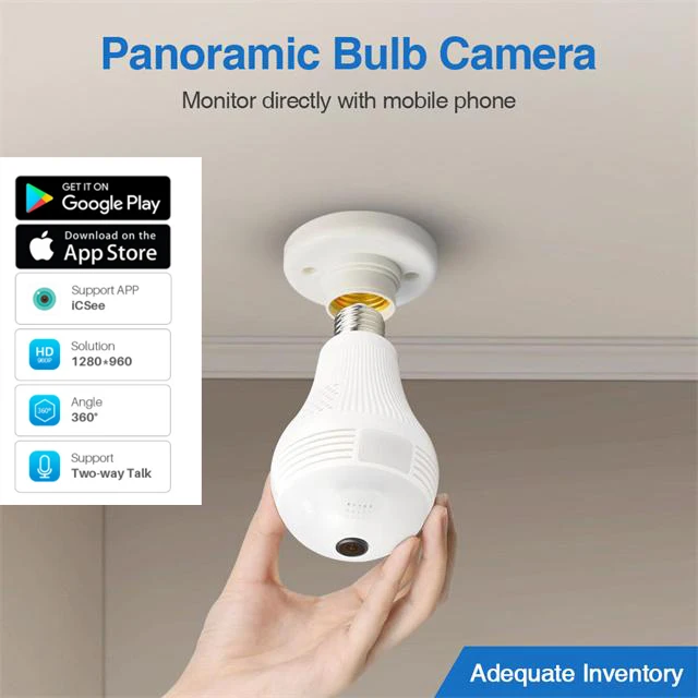 Panoramic Bulb Light Mini Camera HD 1080P 360 Degree Fisheye Wifi Wireless CCTV LED Hidden Light Lamp IP P2P Home Security Cam
Panoramic Bulb Light Mini Camera HD 1080P 360 Degree Fisheye Wifi Wireless CCTV LED Hidden Light Lamp IP P2P Home Security Cam