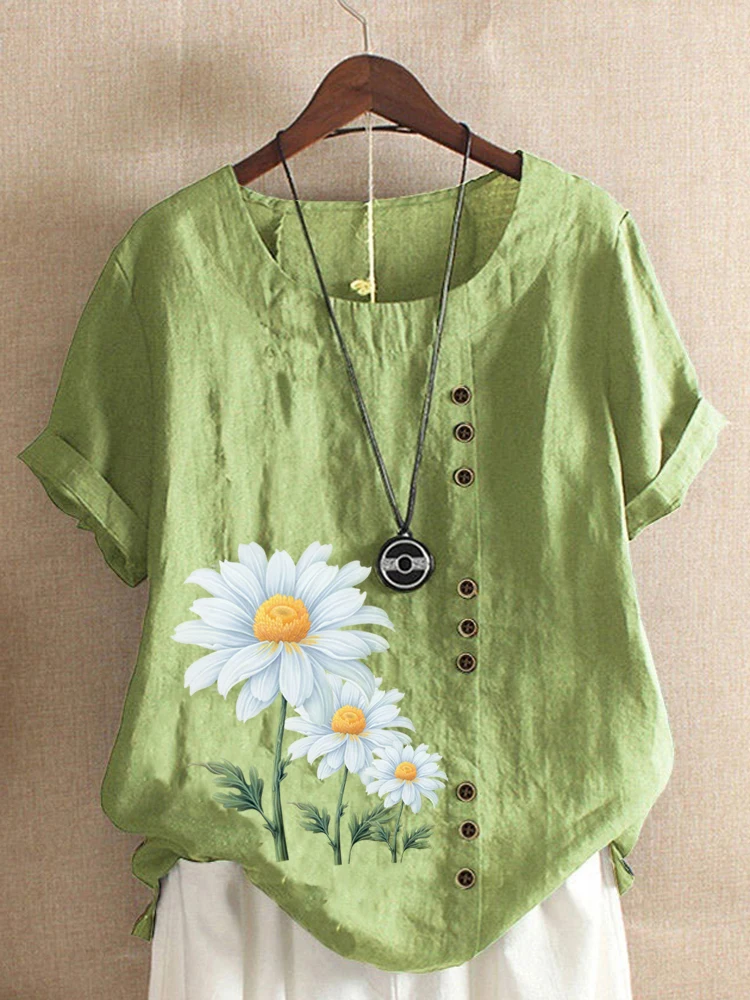 Women's Summer Round Neck Short Sleeve T-shirt Casual Cotton Linen Graphic Shirt Leisure Fashion Loose Daisy Prined Blouse Tops
Women's Summer Round Neck Short Sleeve T-shirt Casual Cotton Linen Graphic Shirt Leisure Fashion Loose Daisy Prined Blouse Tops