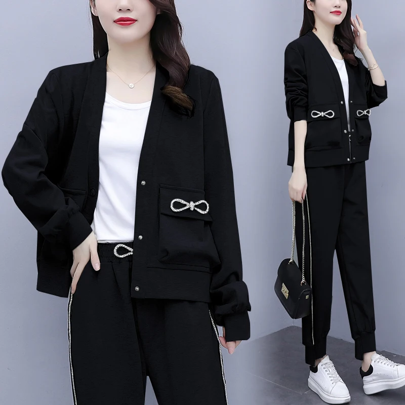 2020 autumn plus size suit bow tie V-neck jacket + two-piece set of pants fashion ensemble femme survetement
2020 autumn plus size suit bow tie V-neck jacket + two-piece set of pants fashion ensemble femme survetement