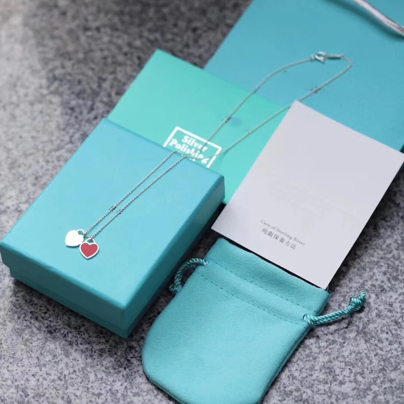 TF enamel heart necklace, female blue heart 925 sterling silver double heart pendant, sweet birthday present clavicle chain
TF enamel heart necklace, female blue heart 925 sterling silver double heart pendant, sweet birthday present clavicle chain