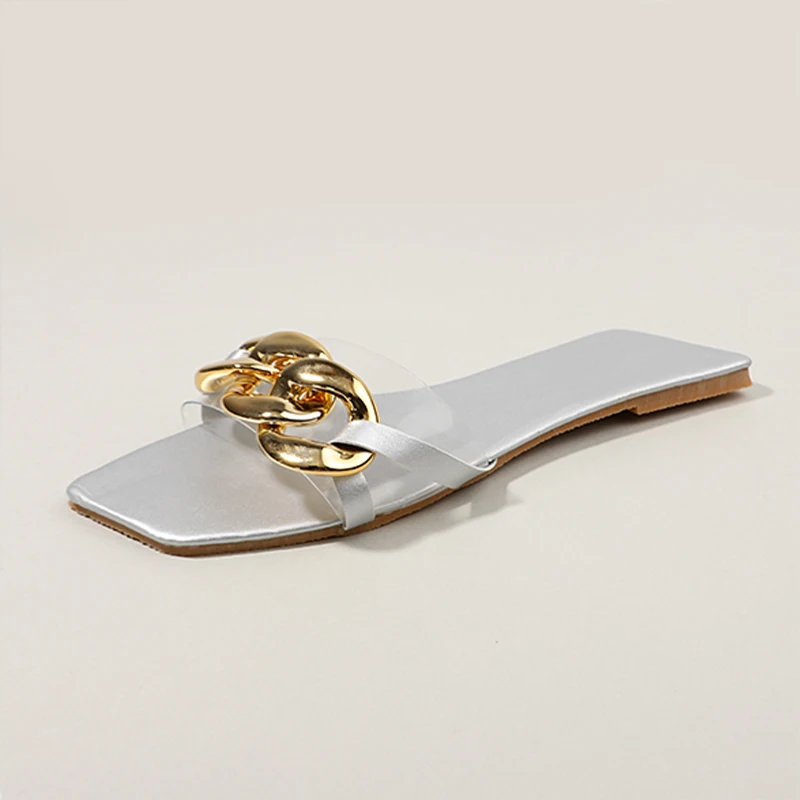 Summer Women's Flat Slippers Fashion Gold Metal Chain Ladies Casual Woman Shoes Women Beach Slippers Female Flip Flops Footwear
Summer Women's Flat Slippers Fashion Gold Metal Chain Ladies Casual Woman Shoes Women Beach Slippers Female Flip Flops Footwear