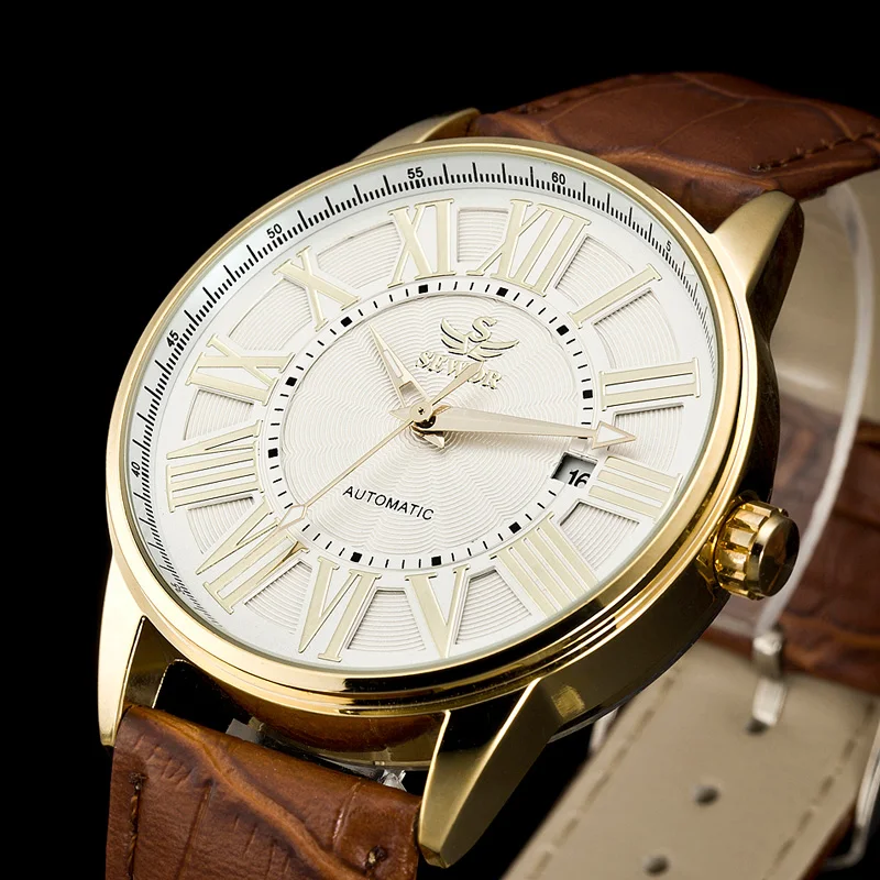 SEWOR New Mens Brown Leather Watch Band Skeleton Transparent Mechanical Autometic Watch Men Sport Watch Gold Watch C884
SEWOR New Mens Brown Leather Watch Band Skeleton Transparent Mechanical Autometic Watch Men Sport Watch Gold Watch C884