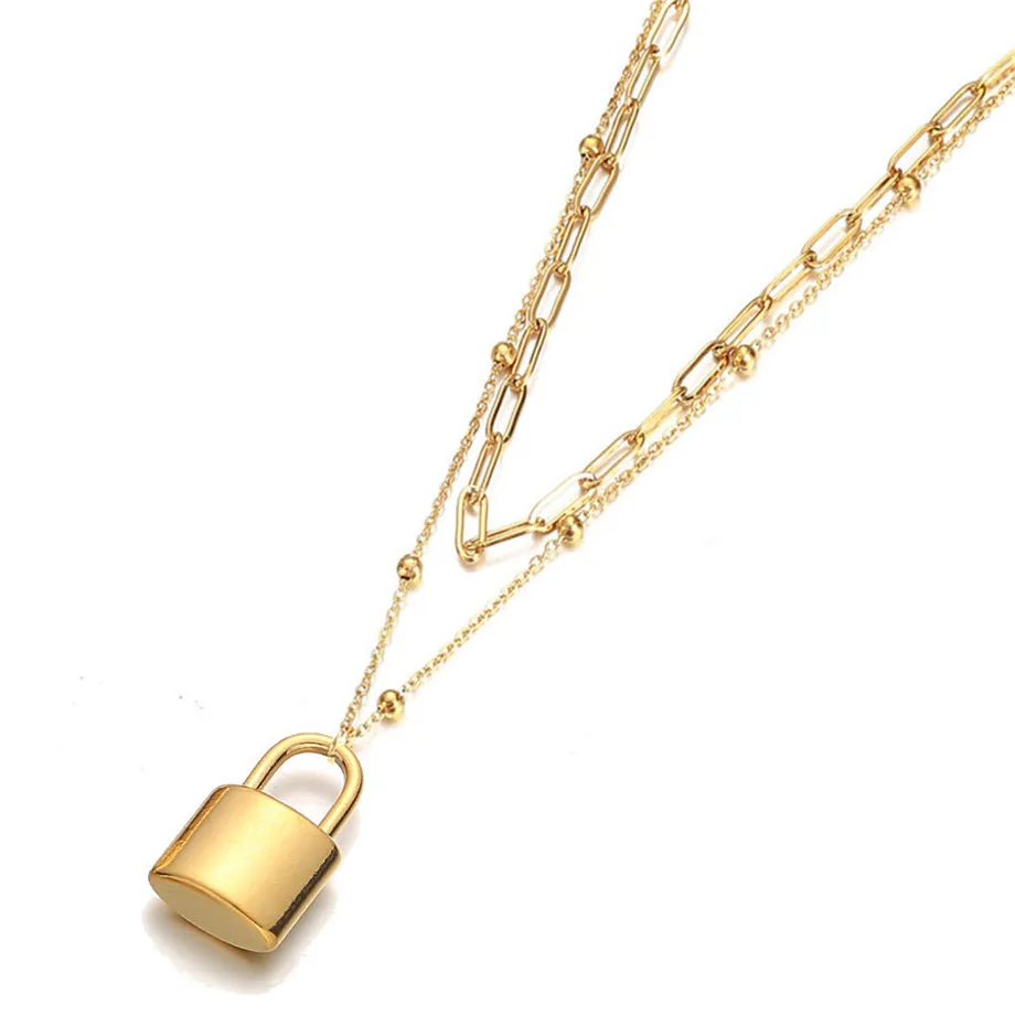 2020 Fashion Punk Multilayer Chains Gold Color Stainless Steel Padlock Pendant Choker Necklaces for Women Collar Jewlery New
2020 Fashion Punk Multilayer Chains Gold Color Stainless Steel Padlock Pendant Choker Necklaces for Women Collar Jewlery New
