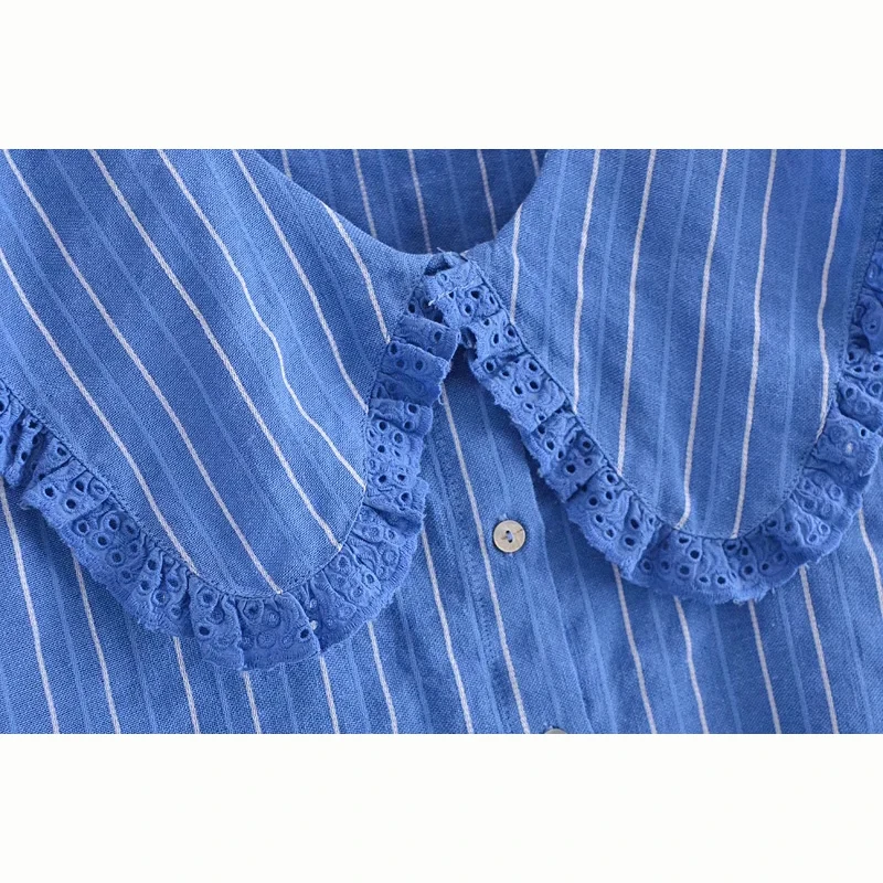 Summer Women Blouses Fashion Elegant Blue Stripes Chic Short Sleeve Shirt Fashion Lapel Women Clothing Vintage Tops
Summer Women Blouses Fashion Elegant Blue Stripes Chic Short Sleeve Shirt Fashion Lapel Women Clothing Vintage Tops