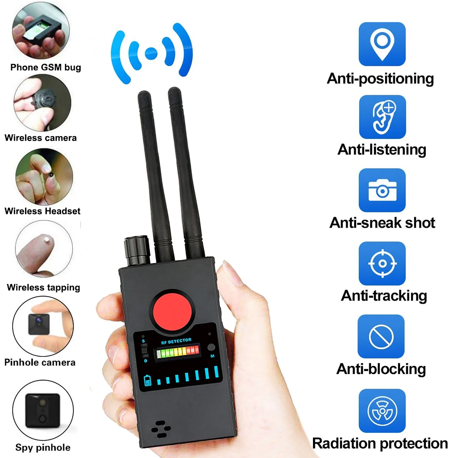 Spy Pinhole Camera Lens Finder, RF Radio Signal Scanner Find Out Spy WiFi Camera GSM Audio Bug Cellphone Spy Device GPS Tracker
Spy Pinhole Camera Lens Finder, RF Radio Signal Scanner Find Out Spy WiFi Camera GSM Audio Bug Cellphone Spy Device GPS Tracker
