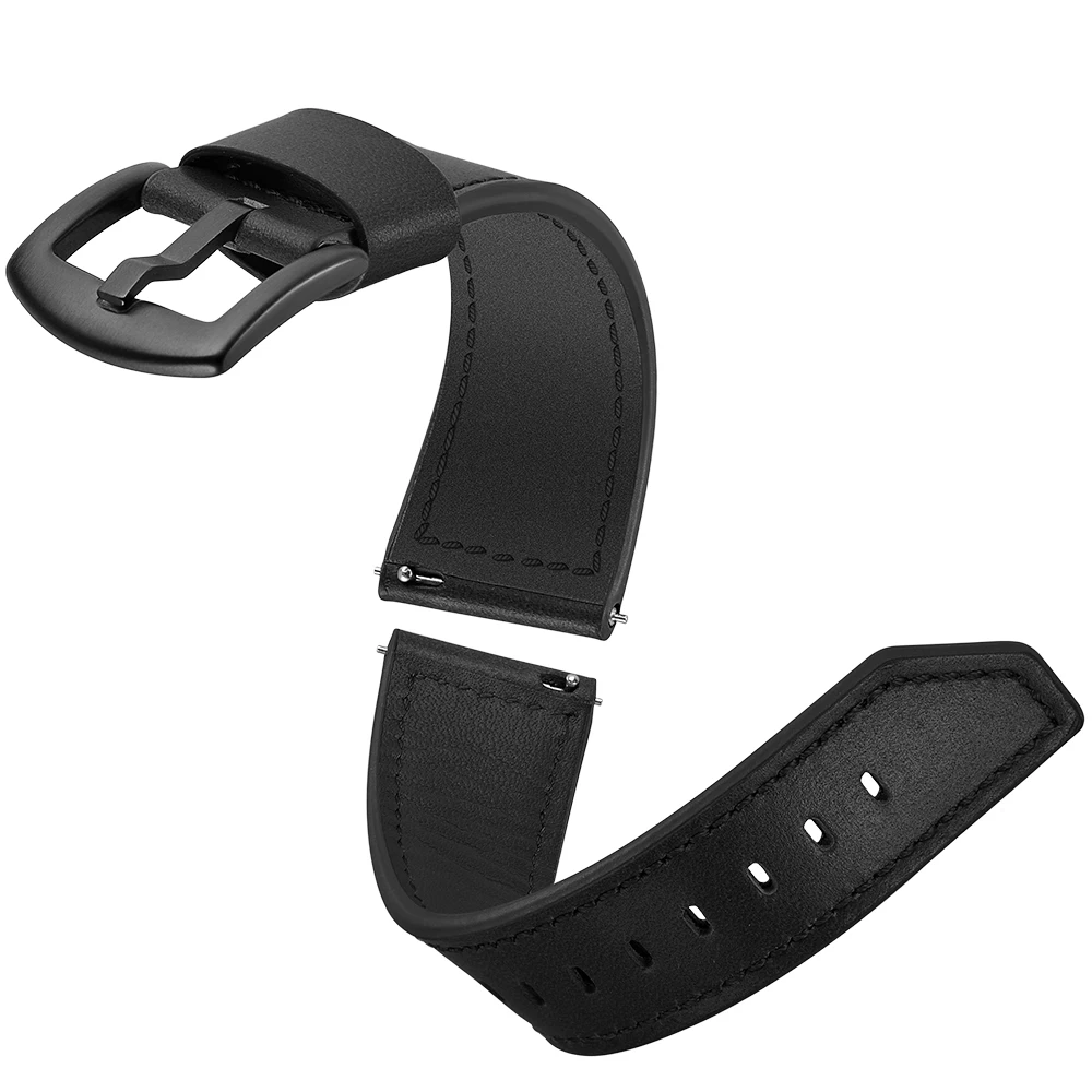 Черный кожаный ремешок с металлической застежкой для Samsung Galaxy Watch Active 2 44 мм 40
