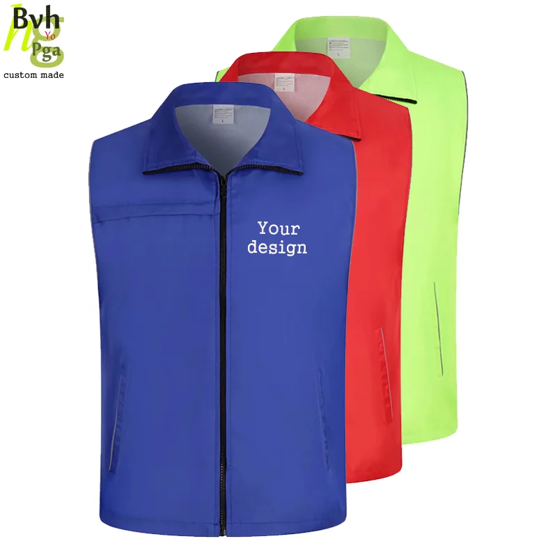 Design/custom logo vest custom logo reflective sleeveless men's and women's work casual advertising vest
Design/custom logo vest custom logo reflective sleeveless men's and women's work casual advertising vest
