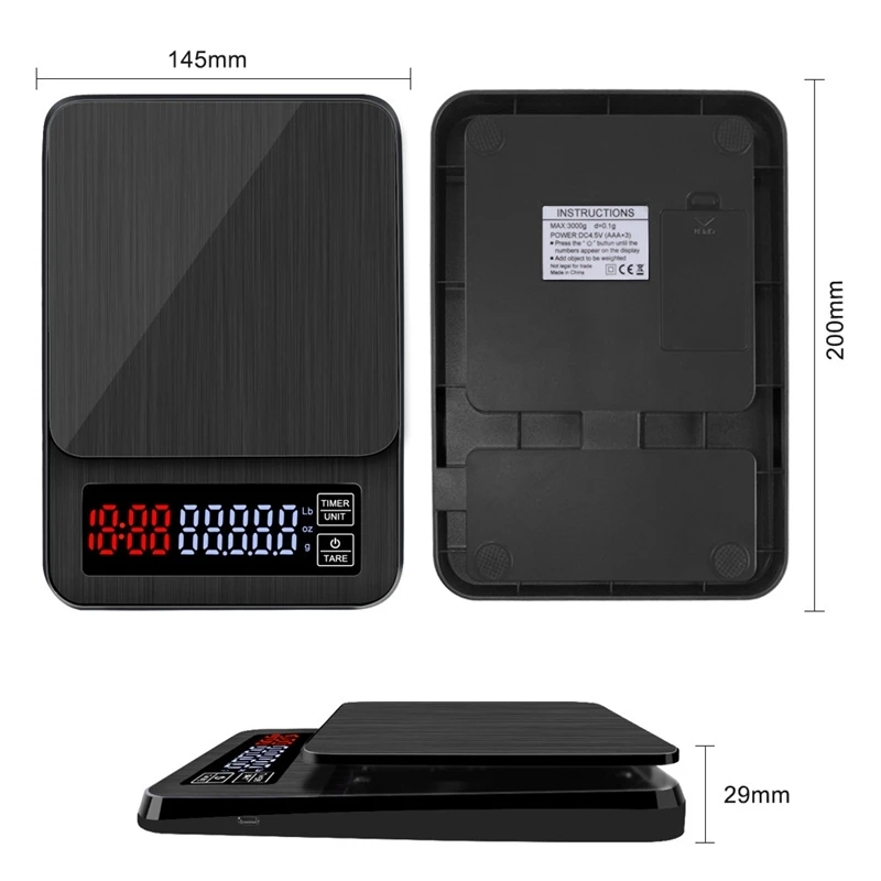 Multifunction Electronic Scale Stainless Steel Timing Coffee Scale Kitchen Scales Timing Scale 10Kg/1G
Multifunction Electronic Scale Stainless Steel Timing Coffee Scale Kitchen Scales Timing Scale 10Kg/1G