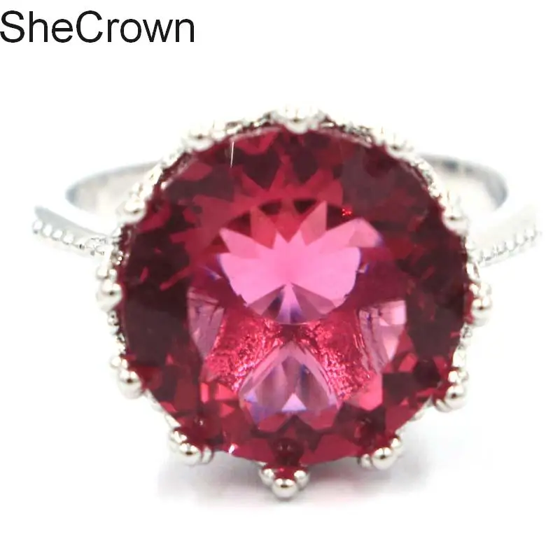 SheCrown Круглый драгоценный камень розовый турмалин CZ подарок для женщин