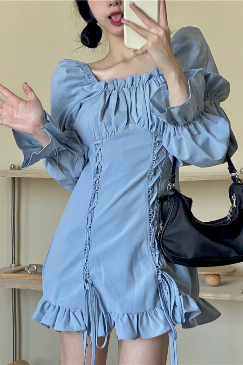 Gothic Square Neck Puffs Sleeve Dress Women's Spring Autumn 2021 Y2K Drawstring High Waist A Line Ruffles Solid Holiday Dress
Gothic Square Neck Puffs Sleeve Dress Women's Spring Autumn 2021 Y2K Drawstring High Waist A Line Ruffles Solid Holiday Dress