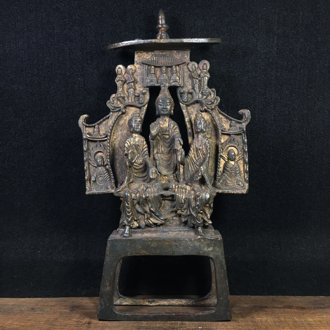 

18"Tibet temple Old Bronze Lacquer Cinnabar Manjushri Buddha Guanyin Bodhisattva statue Enshrine the Buddha