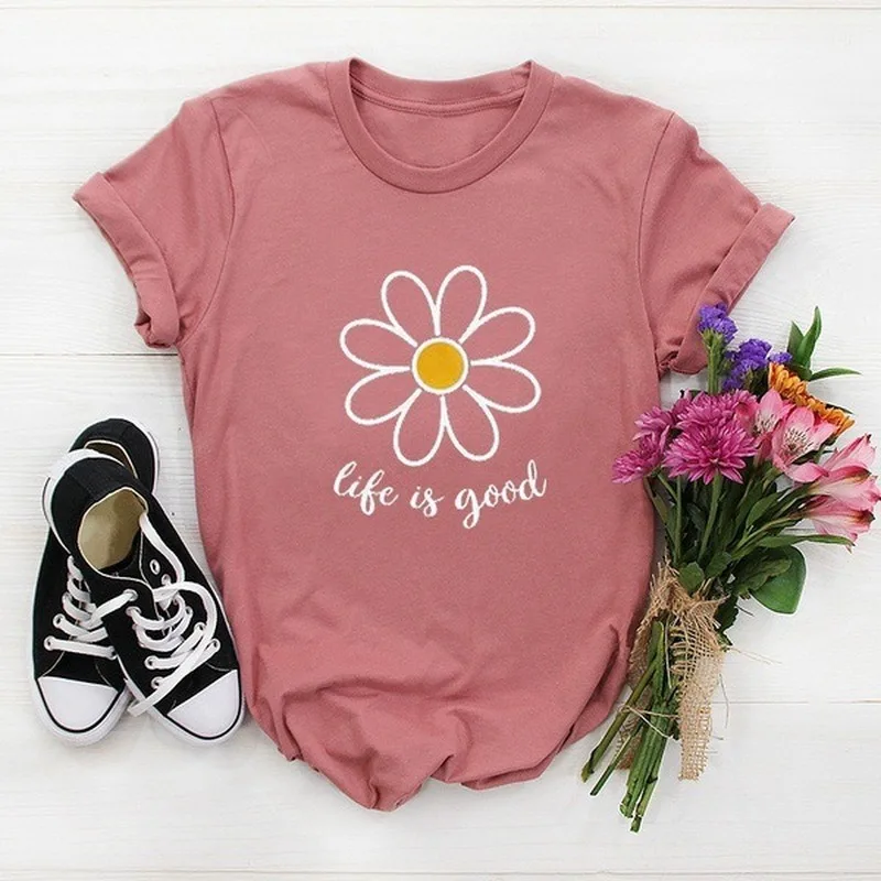 Life Is Good Letter Daisy Print T Shirt Women Short Sleeve O Neck Loose Tshirt Summer Women Tee Shirt Tops Camisetas Mujer
Life Is Good Letter Daisy Print T Shirt Women Short Sleeve O Neck Loose Tshirt Summer Women Tee Shirt Tops Camisetas Mujer