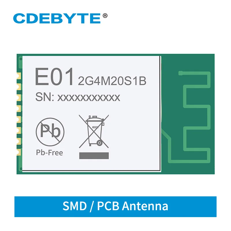 CDEBYTE E01-2G4M20S1B 2.4GHz 20dBm SMD small-size wireless module PCB antenna PA LNA 1000m Multi-channel communication module 
CDEBYTE E01-2G4M20S1B 2.4GHz 20dBm SMD small-size wireless module PCB antenna PA LNA 1000m Multi-channel communication module