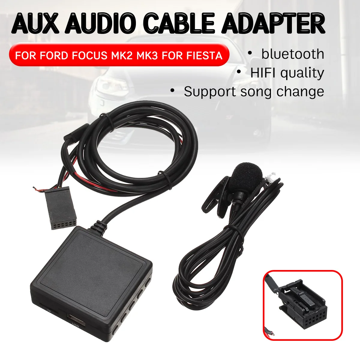 

for Ford for Focus Mk2 MK3 for Fiesta Cable with USB,microphone Hands-free Aux Adapter bluetooth Aux Receiver
