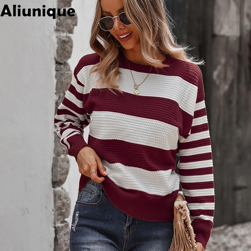 Aliunique Autumn Trendy Long-sleeved Stripes Knitting Sweater For Women Fashion Design Lady Loose O-neck Comfortable Casual Top
Aliunique Autumn Trendy Long-sleeved Stripes Knitting Sweater For Women Fashion Design Lady Loose O-neck Comfortable Casual Top