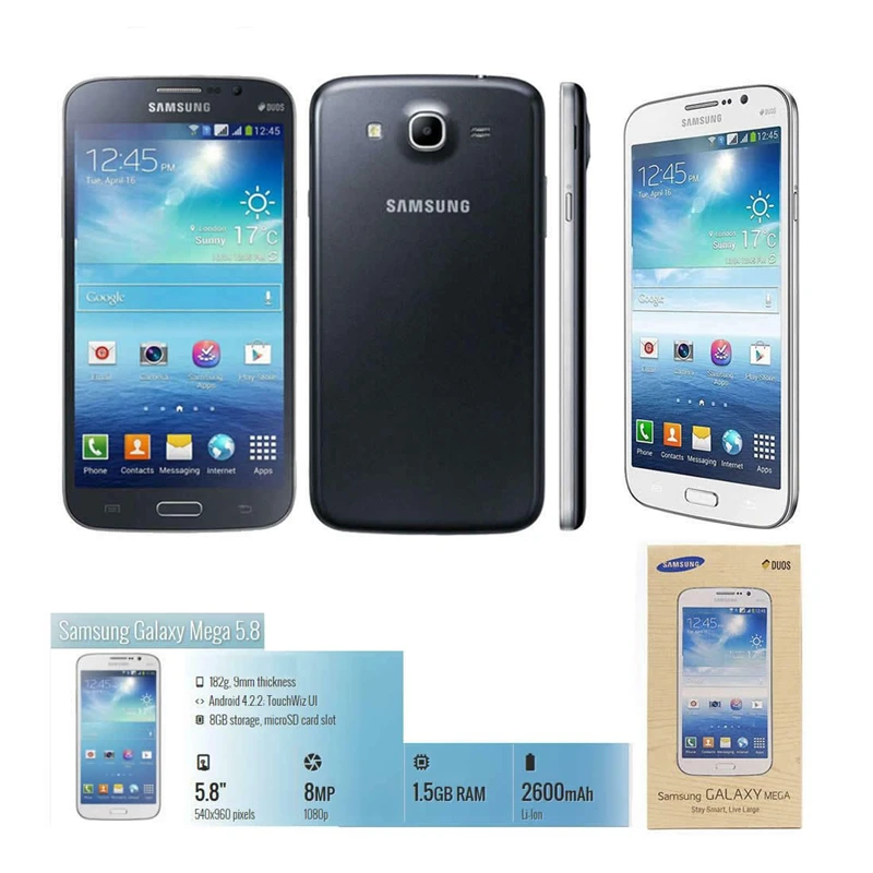 Смартфон Samsung Galaxy Mega GT-i9152 дюйма разблокированный 2 SIM-карты 5 8 Гб ОЗУ ПЗУ