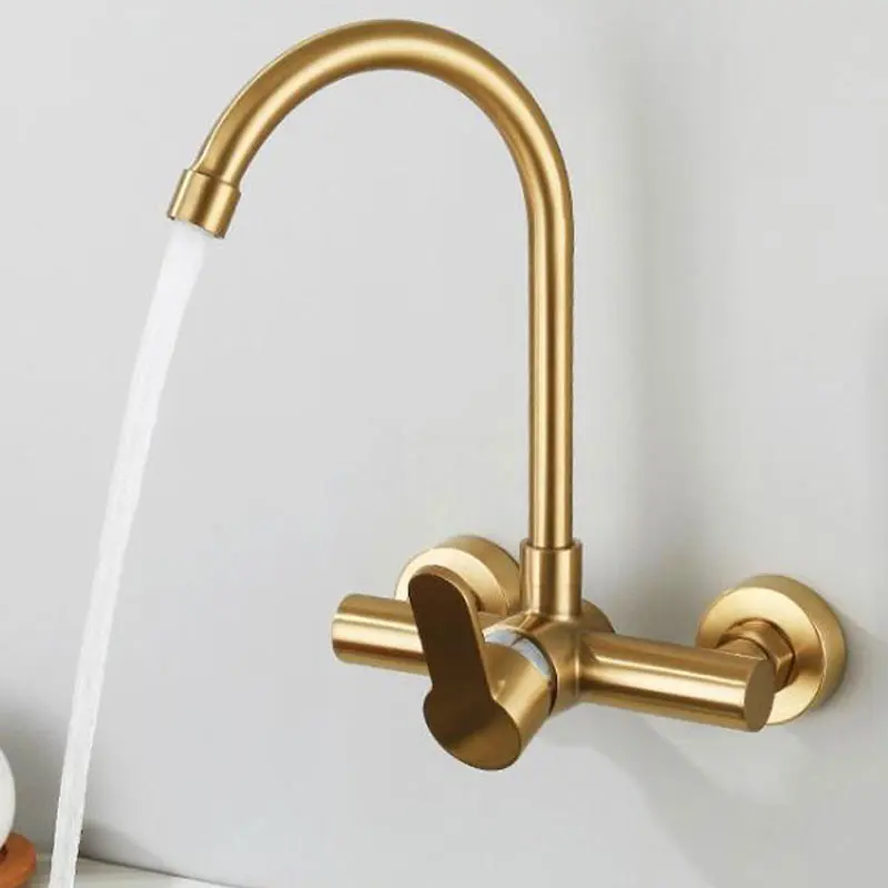 Brushed gold enter wall type dish mop basin of cold and hot pool faucet jiangmen laundry pool double hole single washing
Brushed gold enter wall type dish mop basin of cold and hot pool faucet jiangmen laundry pool double hole single washing