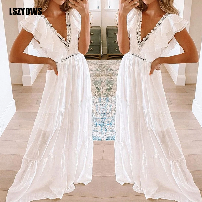 2021 White Boho Dress Women Lace Patchwork Ruffles Short Sleeve V Neck Party Dresses Summer Beach Maxi Long Dress Vestidos Femme
2021 White Boho Dress Women Lace Patchwork Ruffles Short Sleeve V Neck Party Dresses Summer Beach Maxi Long Dress Vestidos Femme