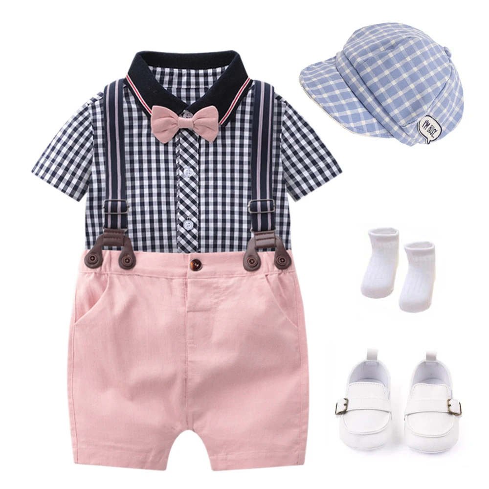 Baby Summer Clothes Newborn Boys Cap Suit Plaid Hat + Romper + Shorts + Shoes + Socks 7 Piece/Set Cotton Child Birthday Clothing
Baby Summer Clothes Newborn Boys Cap Suit Plaid Hat + Romper + Shorts + Shoes + Socks 7 Piece/Set Cotton Child Birthday Clothing