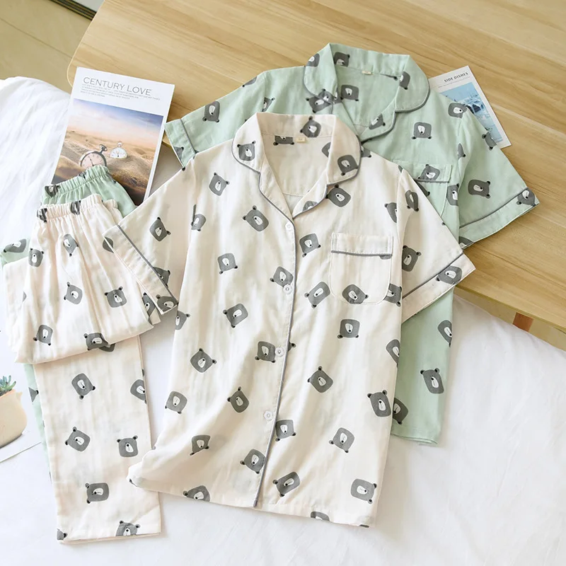 KISBINI Summer Women Men Homewear Pure Cotton Sleepwear Short Sleeves Female Pyjamas Set Bear Printed Couple Pajamas Set
KISBINI Summer Women Men Homewear Pure Cotton Sleepwear Short Sleeves Female Pyjamas Set Bear Printed Couple Pajamas Set