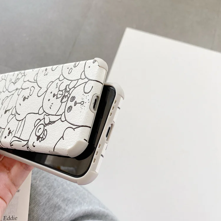 Ретро линейный профиль Рисунок медведя kawaii японский телефонный чехол для iPhone 12 11