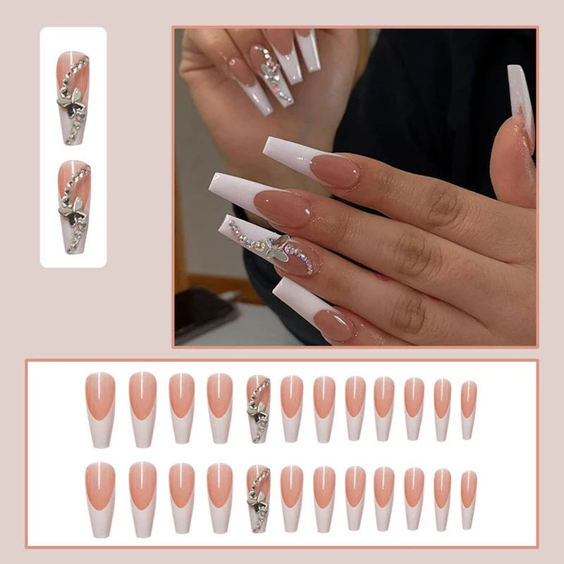 24pcs Fake Nails with Designs Nail Diamond Butterfly False Nails Set Nail Art Tools Accessories Nail Stickers White Ballet Nails
24pcs Fake Nails with Designs Nail Diamond Butterfly False Nails Set Nail Art Tools Accessories Nail Stickers White Ballet Nails